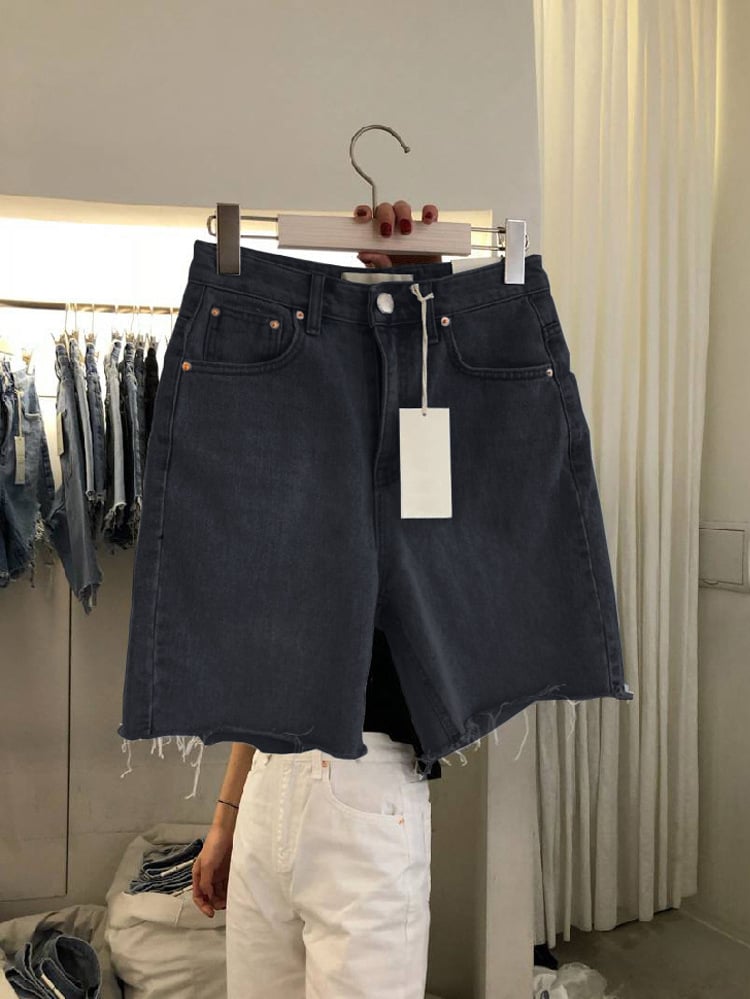 High-Waist Distressed Denim Shorts