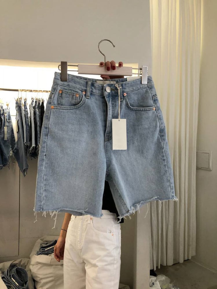 High-Waist Distressed Denim Shorts