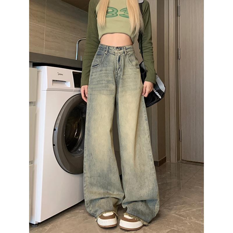 Distressed Wide Leg Blue Jeans
